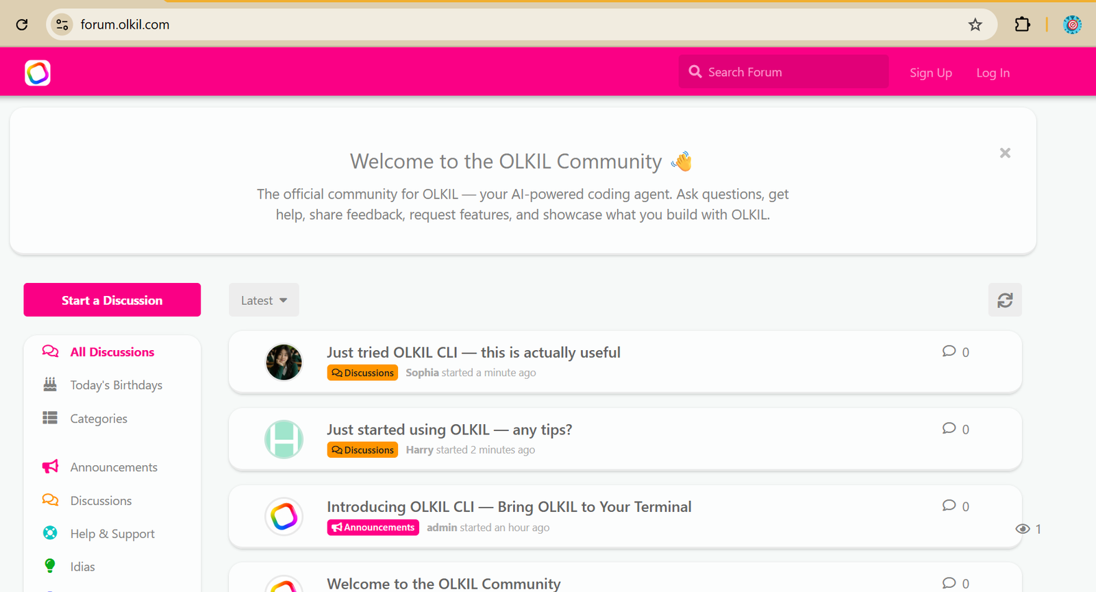 OLKIL Community forum — discussions, announcements, help, and ideas