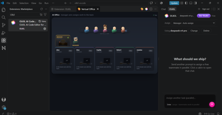 🚀 Virtual Office is now live in the OLKIL AI Code Editor VS Code Extension.